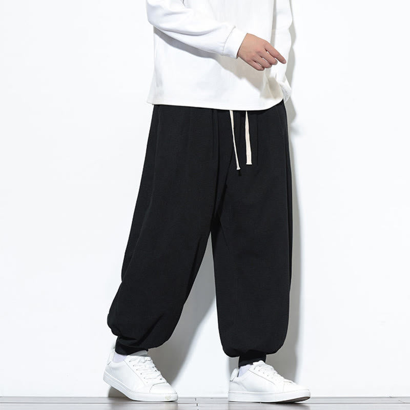 Fall Plain Drawstring Simple Design Men's Harem Cotton Corduroy Pants With Pockets