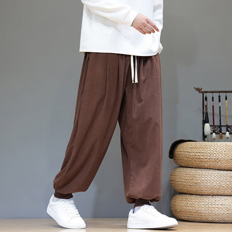 Fall Plain Drawstring Simple Design Men's Harem Cotton Corduroy Pants With Pockets
