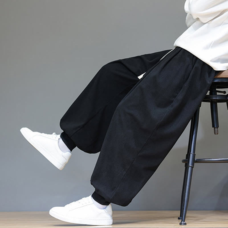 Fall Plain Drawstring Simple Design Men's Harem Cotton Corduroy Pants With Pockets