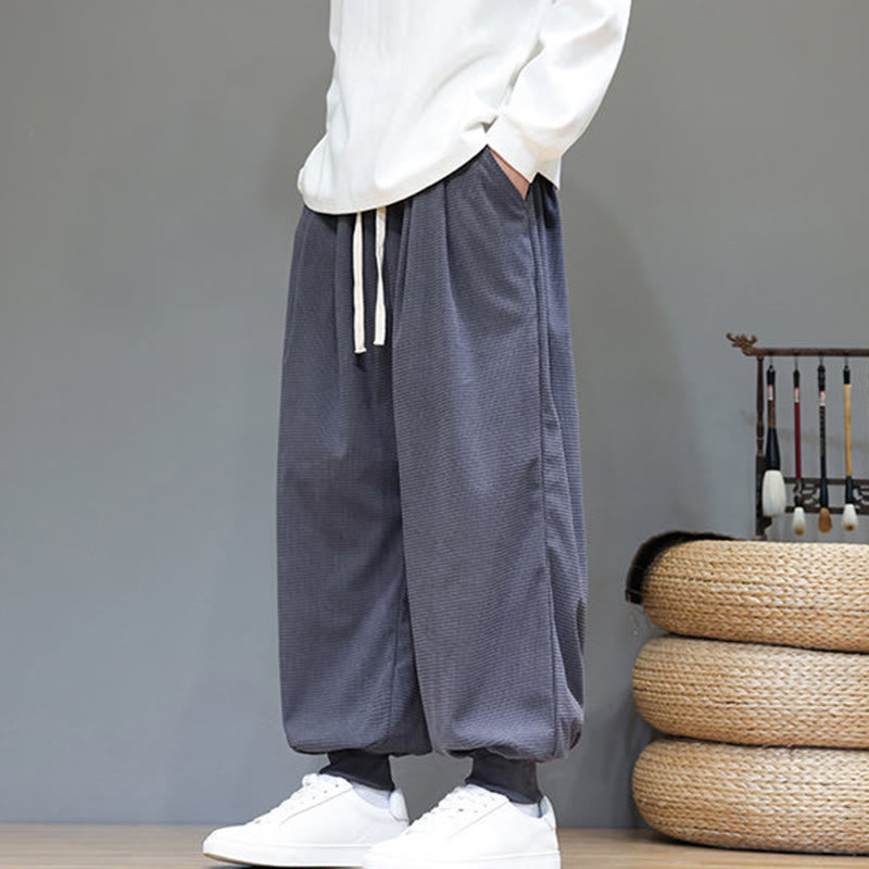 Fall Plain Drawstring Simple Design Men's Harem Cotton Corduroy Pants With Pockets