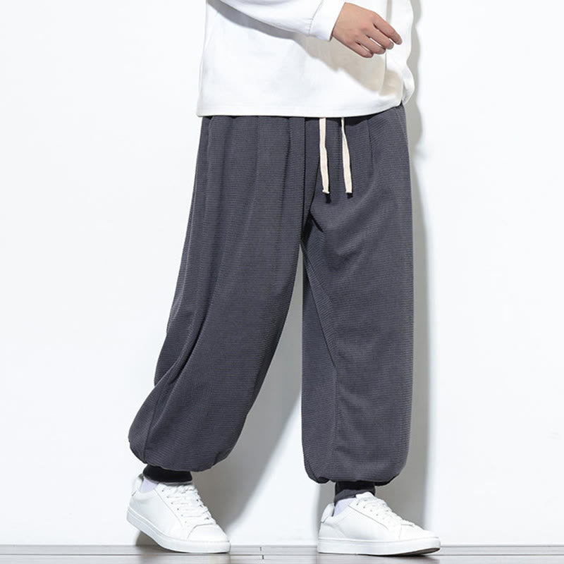 Fall Plain Drawstring Simple Design Men's Harem Cotton Corduroy Pants With Pockets