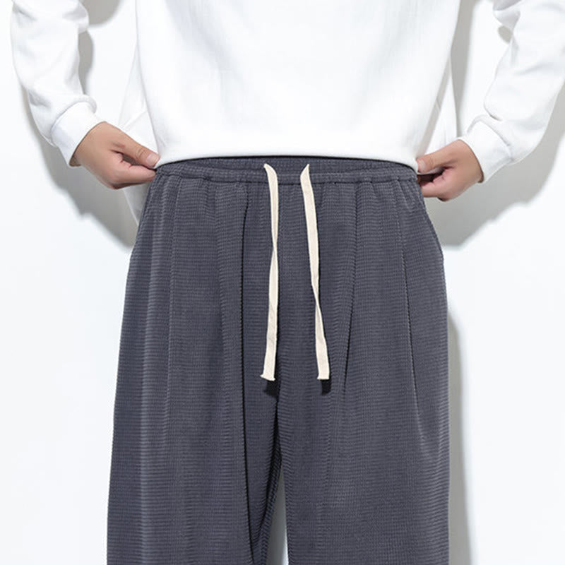 Fall Plain Drawstring Simple Design Men's Harem Cotton Corduroy Pants With Pockets