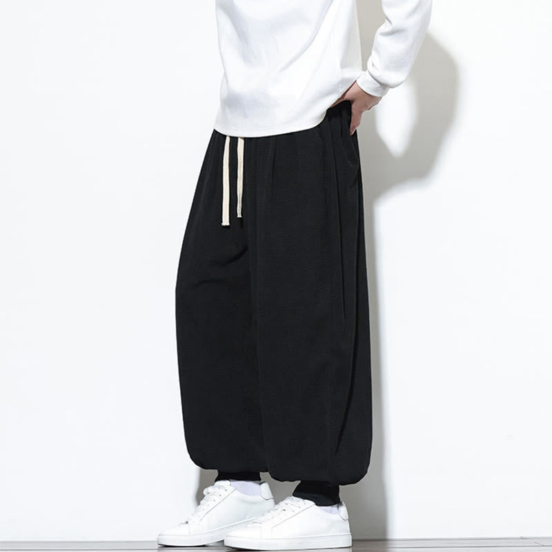 Fall Plain Drawstring Simple Design Men's Harem Cotton Corduroy Pants With Pockets
