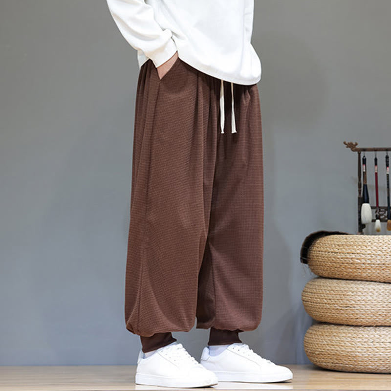 Fall Plain Drawstring Simple Design Men's Harem Cotton Corduroy Pants With Pockets