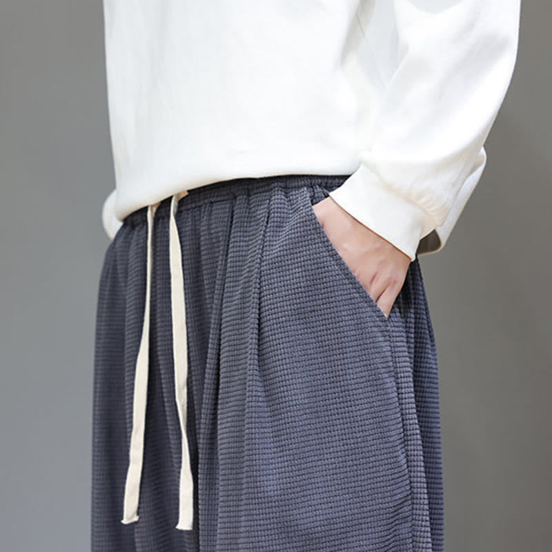 Fall Plain Drawstring Simple Design Men's Harem Cotton Corduroy Pants With Pockets