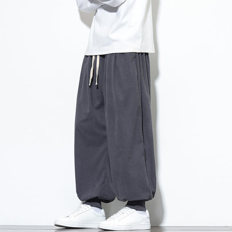 Fall Plain Drawstring Simple Design Men's Harem Cotton Corduroy Pants With Pockets