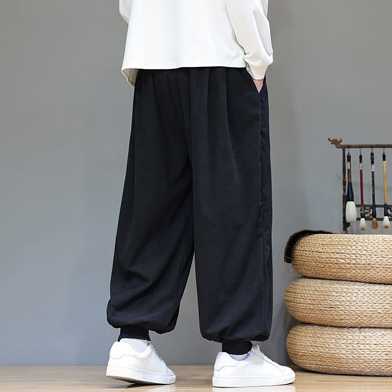 Fall Plain Drawstring Simple Design Men's Harem Cotton Corduroy Pants With Pockets