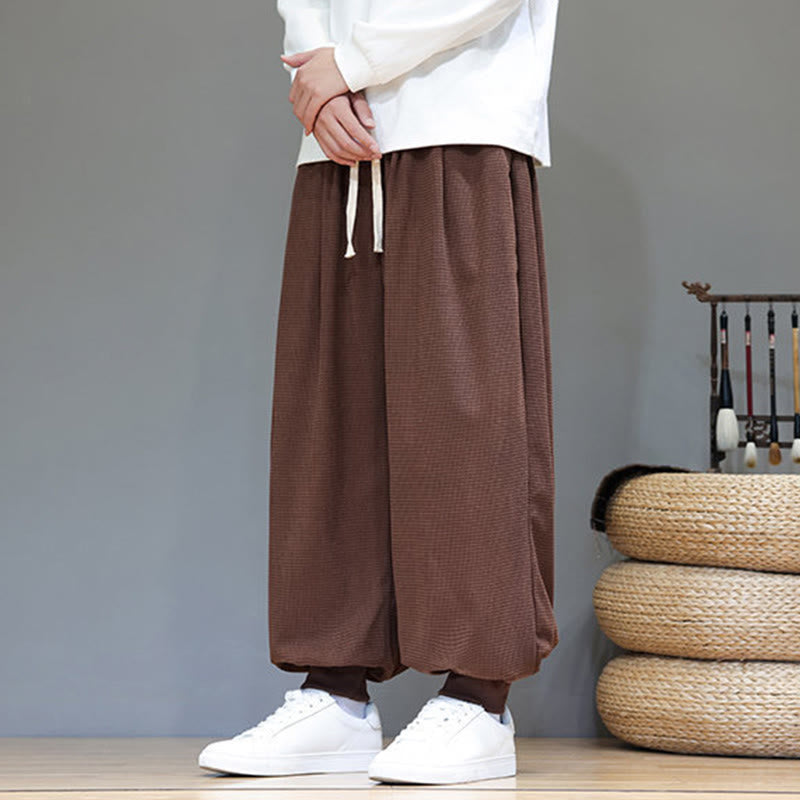 Fall Plain Drawstring Simple Design Men's Harem Cotton Corduroy Pants With Pockets