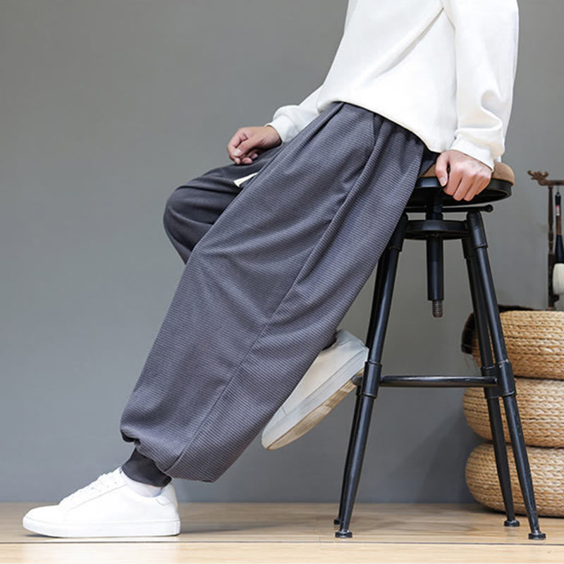 Fall Plain Drawstring Simple Design Men's Harem Cotton Corduroy Pants With Pockets