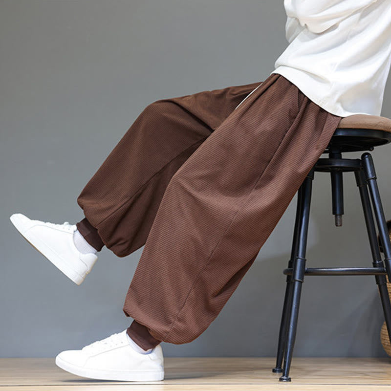Fall Plain Drawstring Simple Design Men's Harem Cotton Corduroy Pants With Pockets