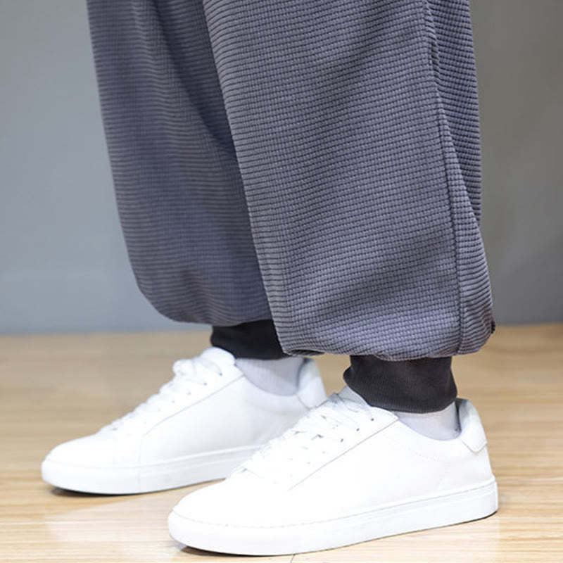 Fall Plain Drawstring Simple Design Men's Harem Cotton Corduroy Pants With Pockets