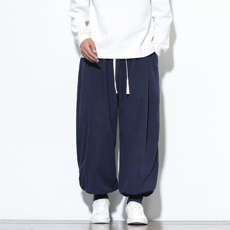 Fall Plain Drawstring Simple Design Men's Harem Cotton Corduroy Pants With Pockets