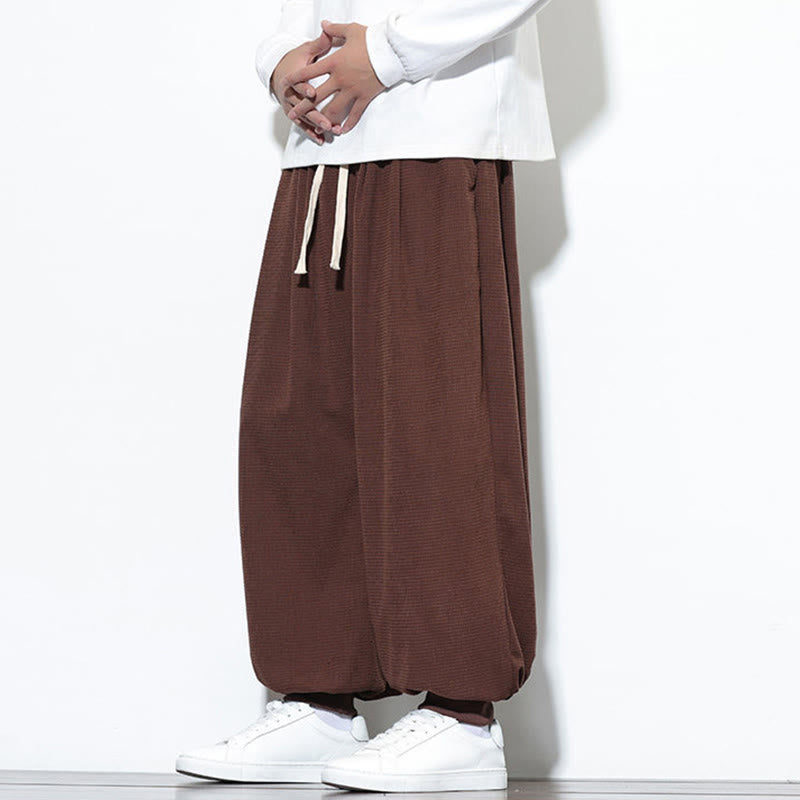 Fall Plain Drawstring Simple Design Men's Harem Cotton Corduroy Pants With Pockets