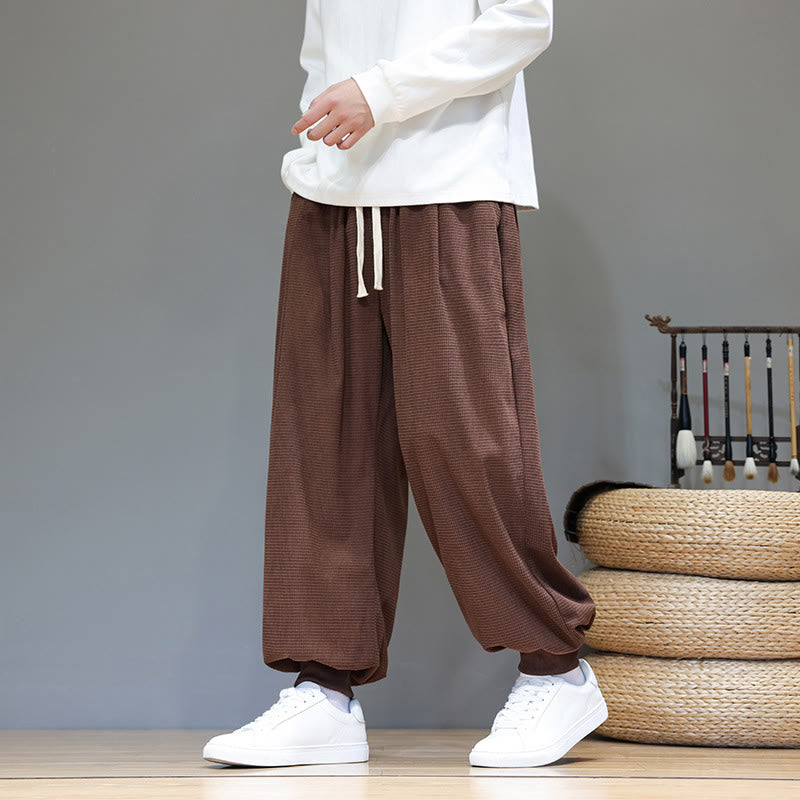 Fall Plain Drawstring Simple Design Men's Harem Cotton Corduroy Pants With Pockets
