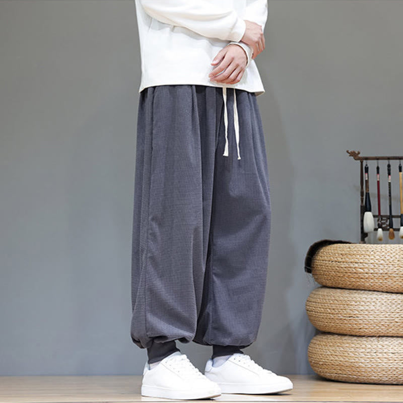 Fall Plain Drawstring Simple Design Men's Harem Cotton Corduroy Pants With Pockets