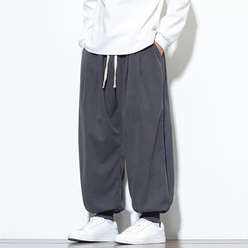 Fall Plain Drawstring Simple Design Men's Harem Cotton Corduroy Pants With Pockets