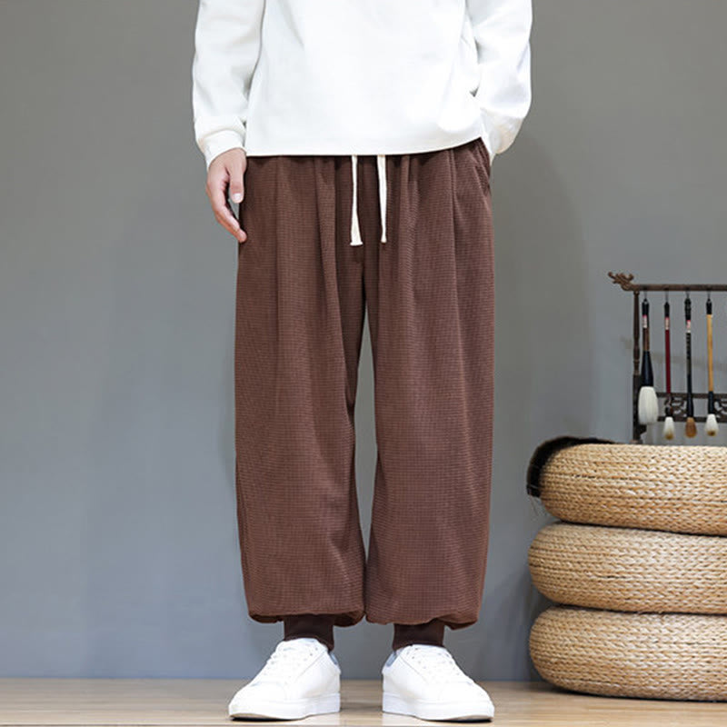 Fall Plain Drawstring Simple Design Men's Harem Cotton Corduroy Pants With Pockets