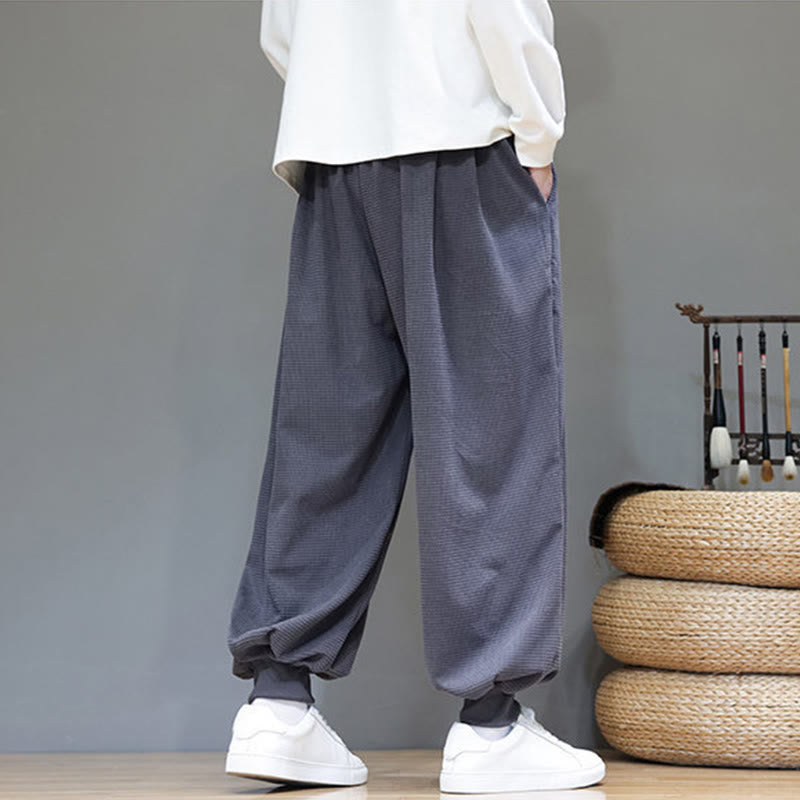 Fall Plain Drawstring Simple Design Men's Harem Cotton Corduroy Pants With Pockets