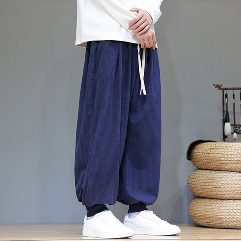 Fall Plain Drawstring Simple Design Men's Harem Cotton Corduroy Pants With Pockets