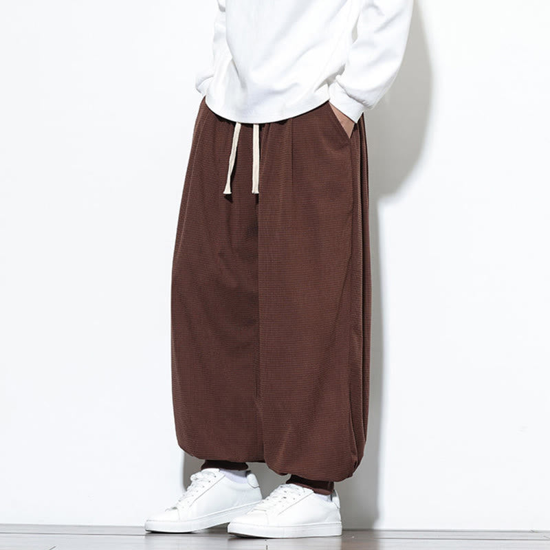 Fall Plain Drawstring Simple Design Men's Harem Cotton Corduroy Pants With Pockets