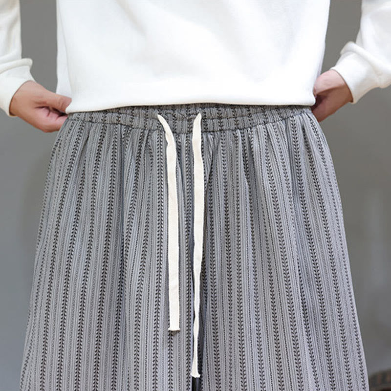 Fall Striped Pattern Drawstring Men's Harem Corduroy Pants With Pockets