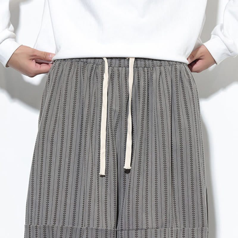 Fall Striped Pattern Drawstring Men's Harem Corduroy Pants With Pockets