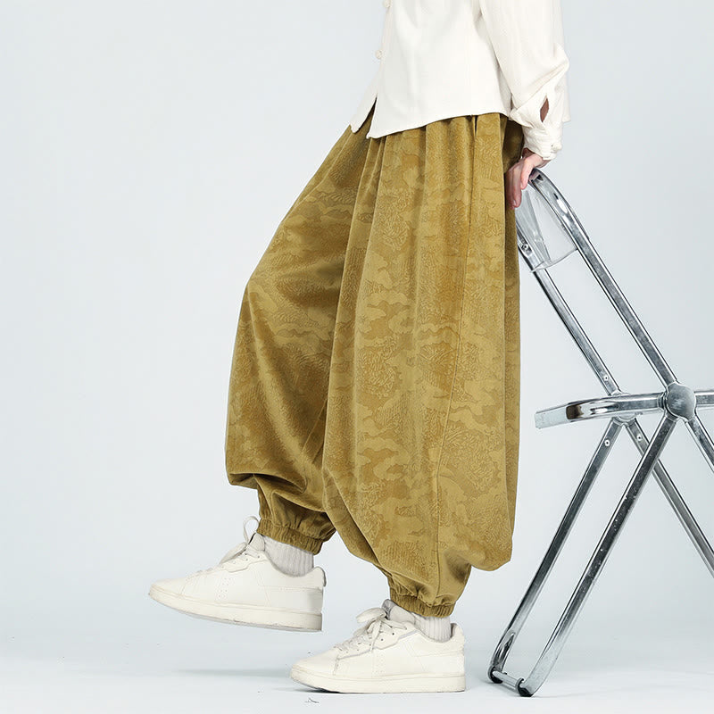 Fall Plain Jacquard Design Drawstring Men's Harem Pants With Pockets