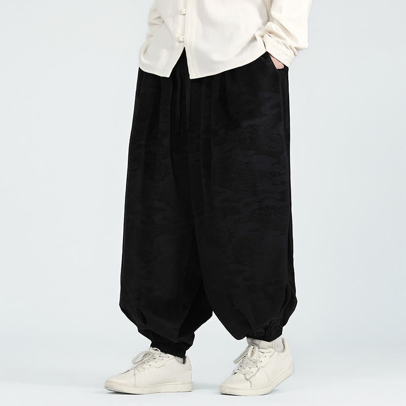 Fall Plain Jacquard Design Drawstring Men's Harem Pants With Pockets