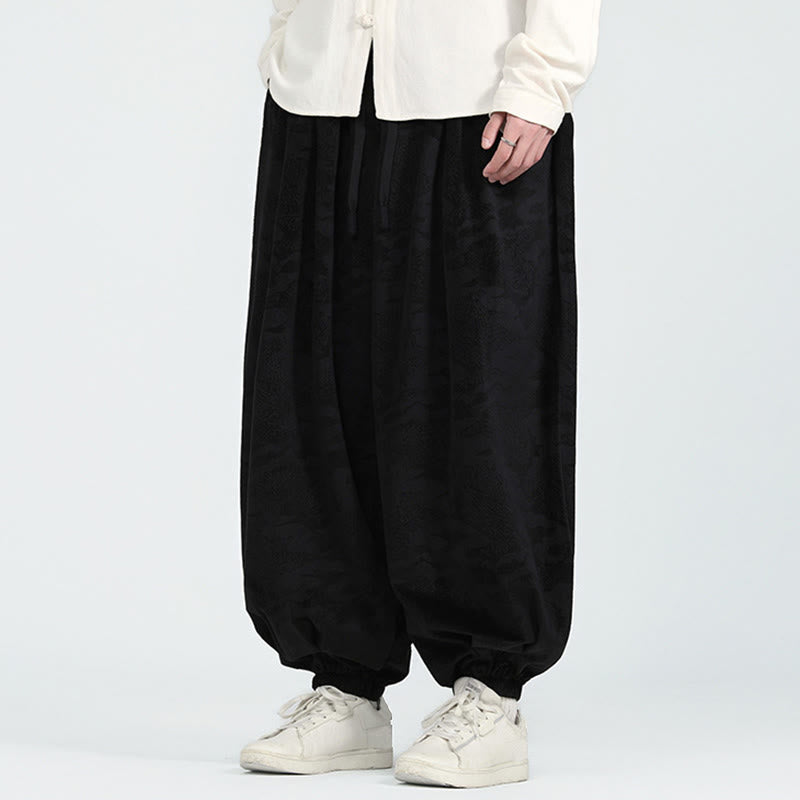 Fall Plain Jacquard Design Drawstring Men's Harem Pants With Pockets