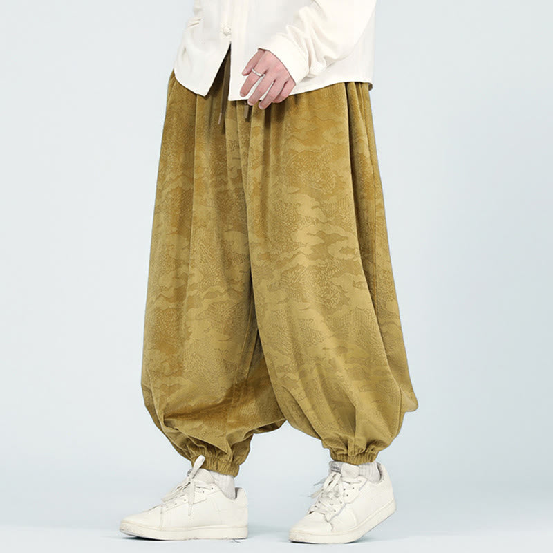 Fall Plain Jacquard Design Drawstring Men's Harem Pants With Pockets