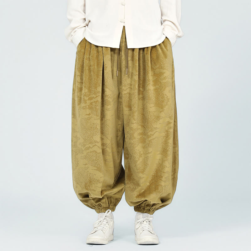Fall Plain Jacquard Design Drawstring Men's Harem Pants With Pockets