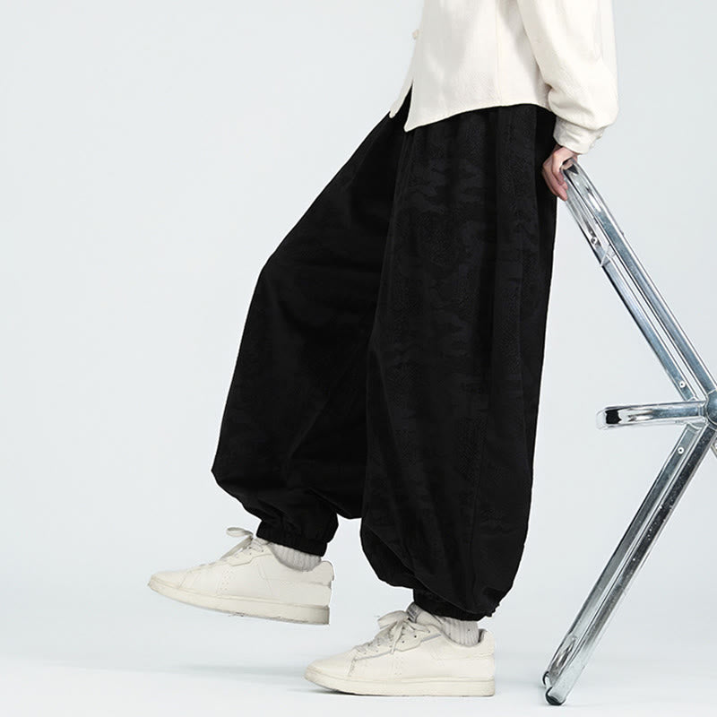 Fall Plain Jacquard Design Drawstring Men's Harem Pants With Pockets