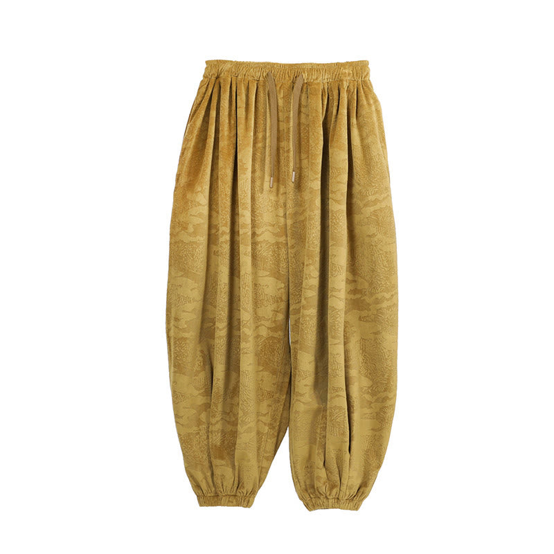 Fall Plain Jacquard Design Drawstring Men's Harem Pants With Pockets