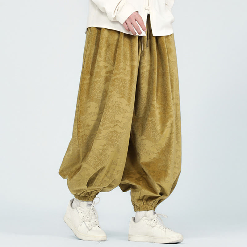 Fall Plain Jacquard Design Drawstring Men's Harem Pants With Pockets