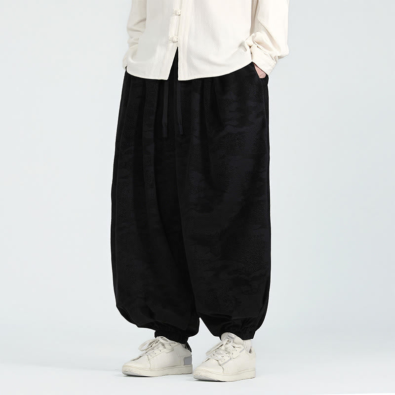 Fall Plain Jacquard Design Drawstring Men's Harem Pants With Pockets
