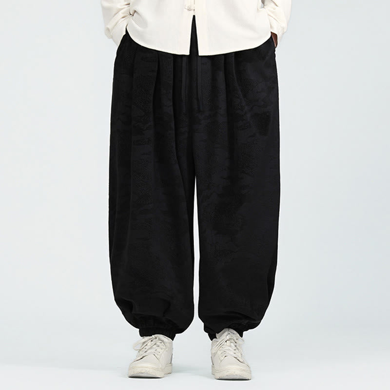 Fall Plain Jacquard Design Drawstring Men's Harem Pants With Pockets