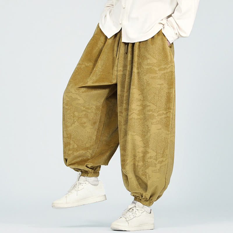 Fall Plain Jacquard Design Drawstring Men's Harem Pants With Pockets