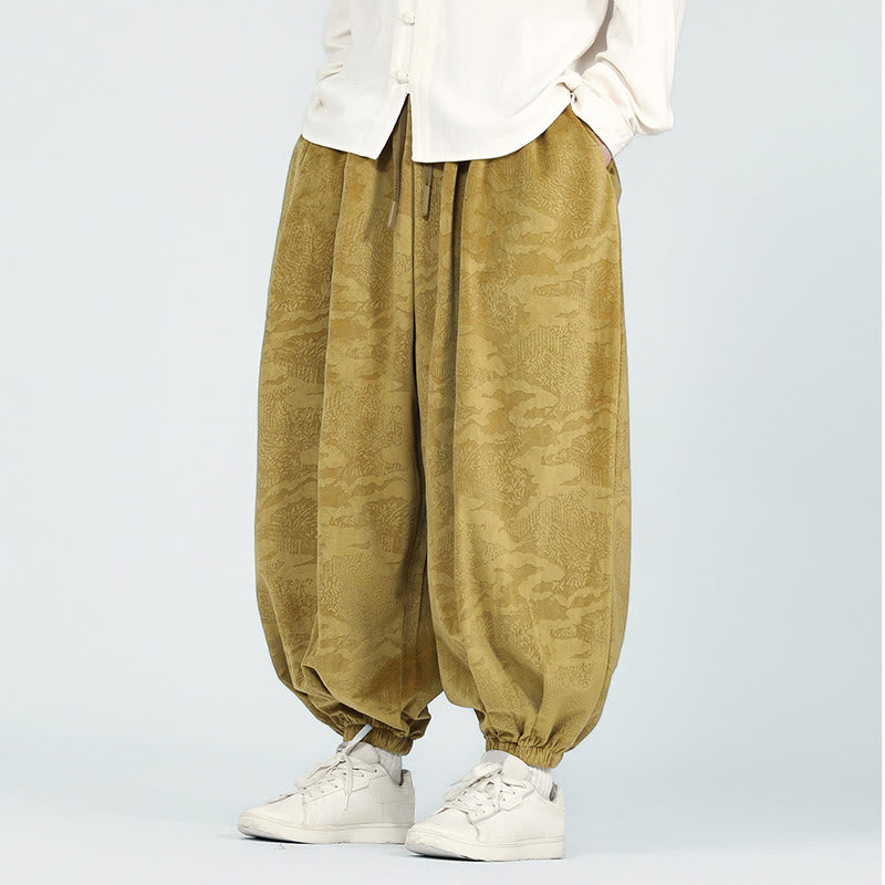 Fall Plain Jacquard Design Drawstring Men's Harem Pants With Pockets