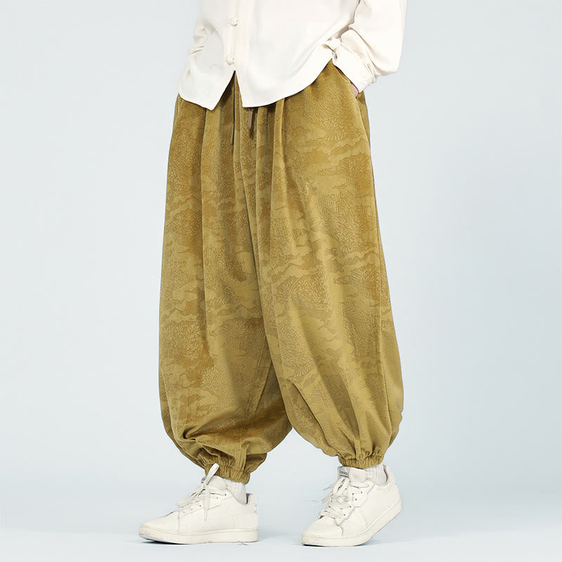 Fall Plain Jacquard Design Drawstring Men's Harem Pants With Pockets