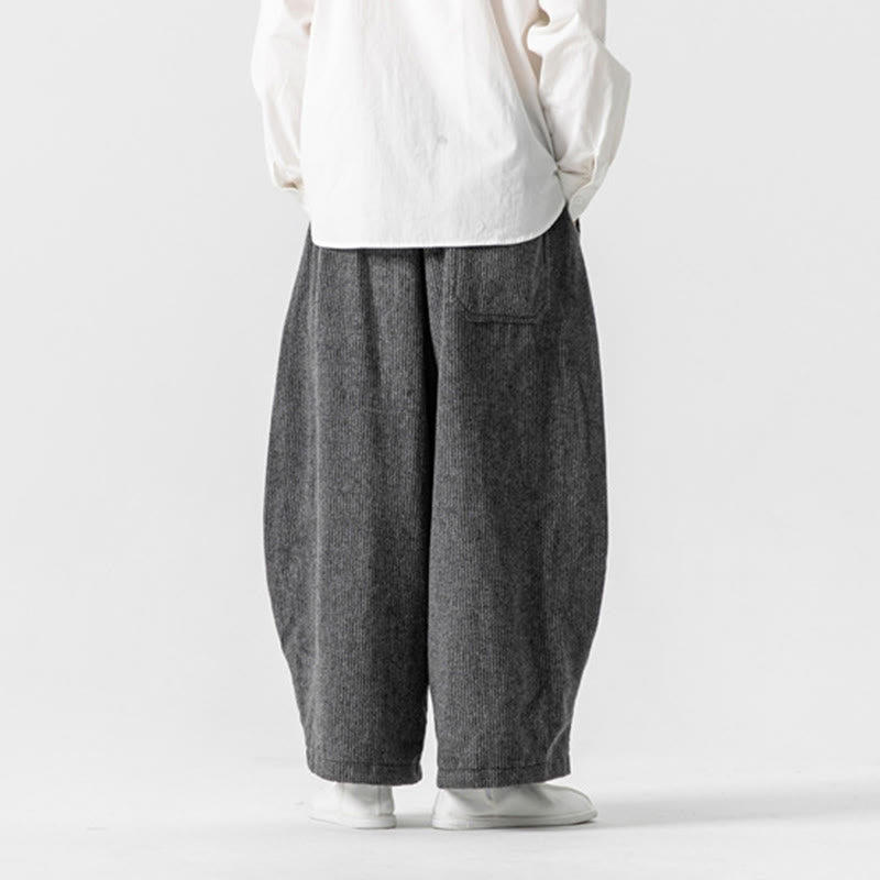 Daily Solid Color Drawstring Design Men's Wide Leg Cotton Pants With Pockets