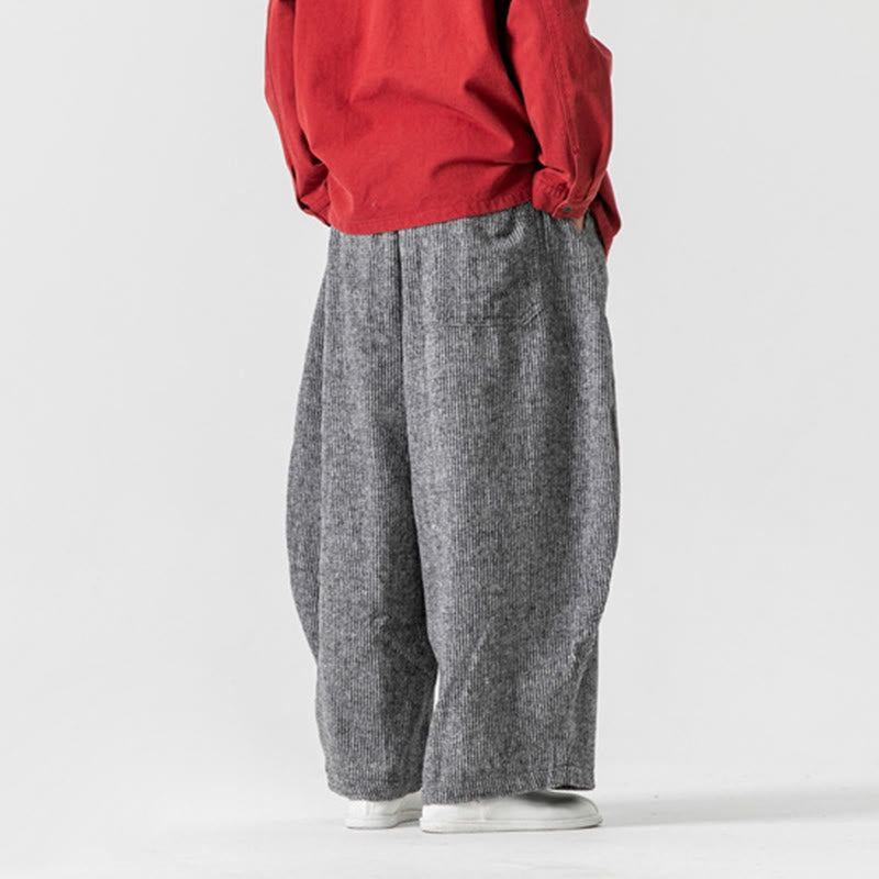 Daily Solid Color Drawstring Design Men's Wide Leg Cotton Pants With Pockets