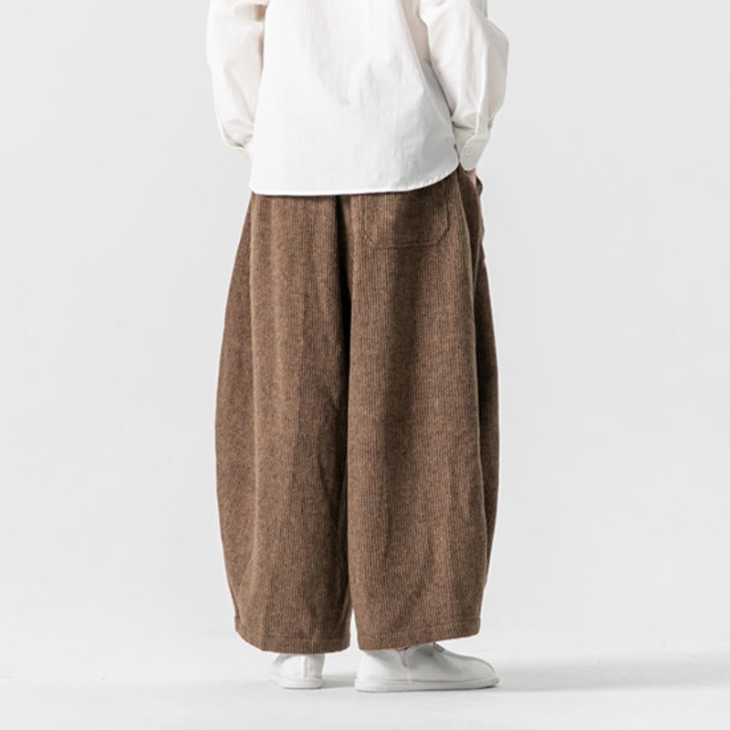 Daily Solid Color Drawstring Design Men's Wide Leg Cotton Pants With Pockets