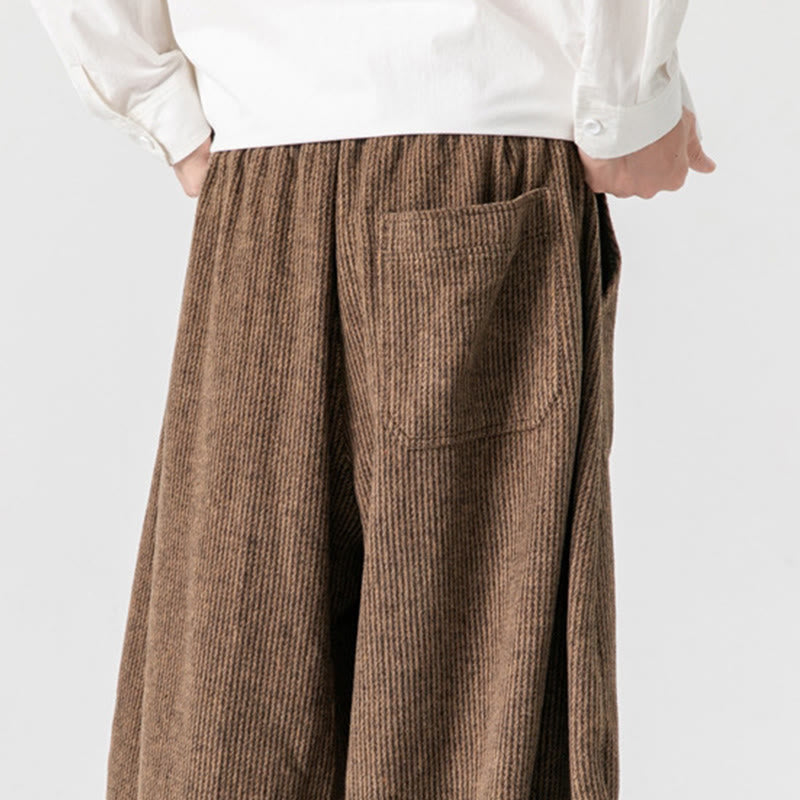Daily Solid Color Drawstring Design Men's Wide Leg Cotton Pants With Pockets