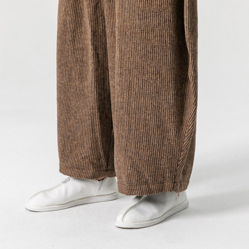 Daily Solid Color Drawstring Design Men's Wide Leg Cotton Pants With Pockets
