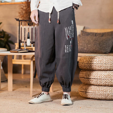 Embroidered Cotton-Blend Tapered Ankle-Length Meditation Trousers