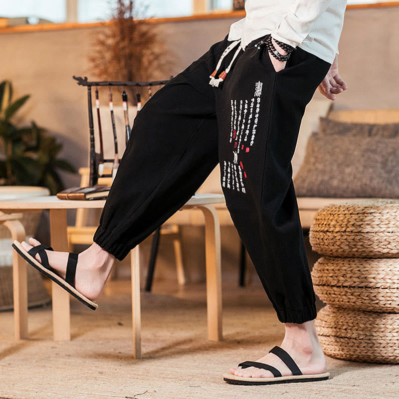 Embroidered Cotton-Blend Tapered Ankle-Length Meditation Trousers