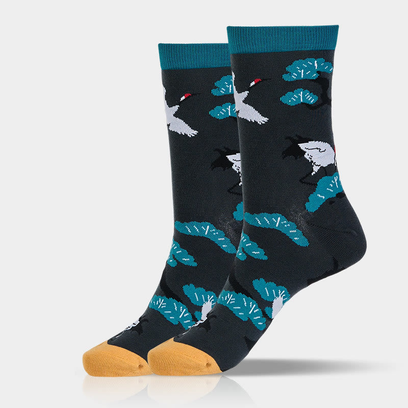 "Create Yourself" White Crane Pine Tree Women's Socks Includes Gift Message Card