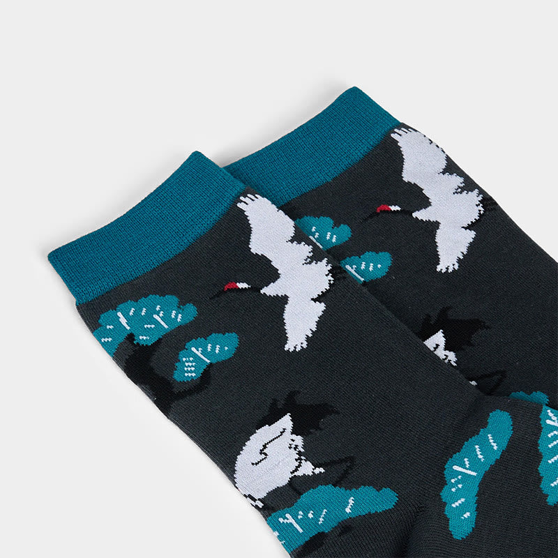 "Create Yourself" White Crane Pine Tree Women's Socks Includes Gift Message Card