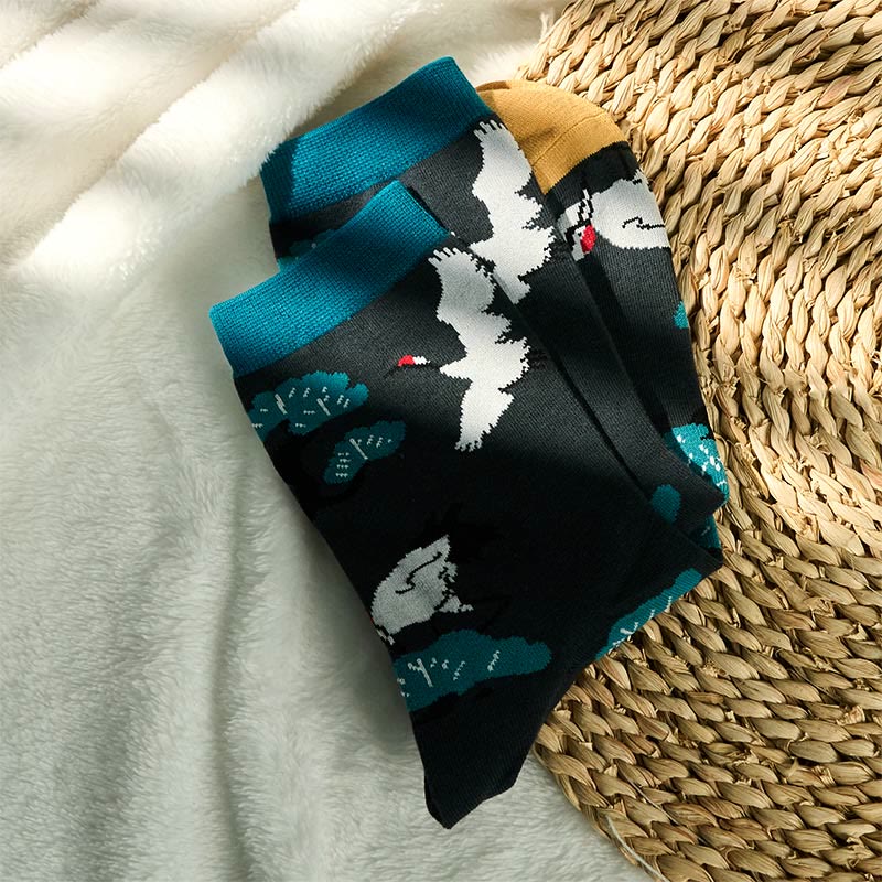 "Create Yourself" White Crane Pine Tree Women's Socks Includes Gift Message Card