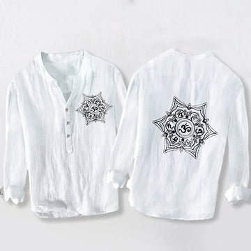 Cotton Linen Stand Collar Mandala Meditation Shirt